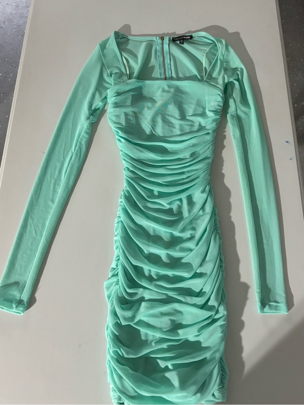 Fashion Nova Aqua Long Sleeve Ruched Bodycon Dress